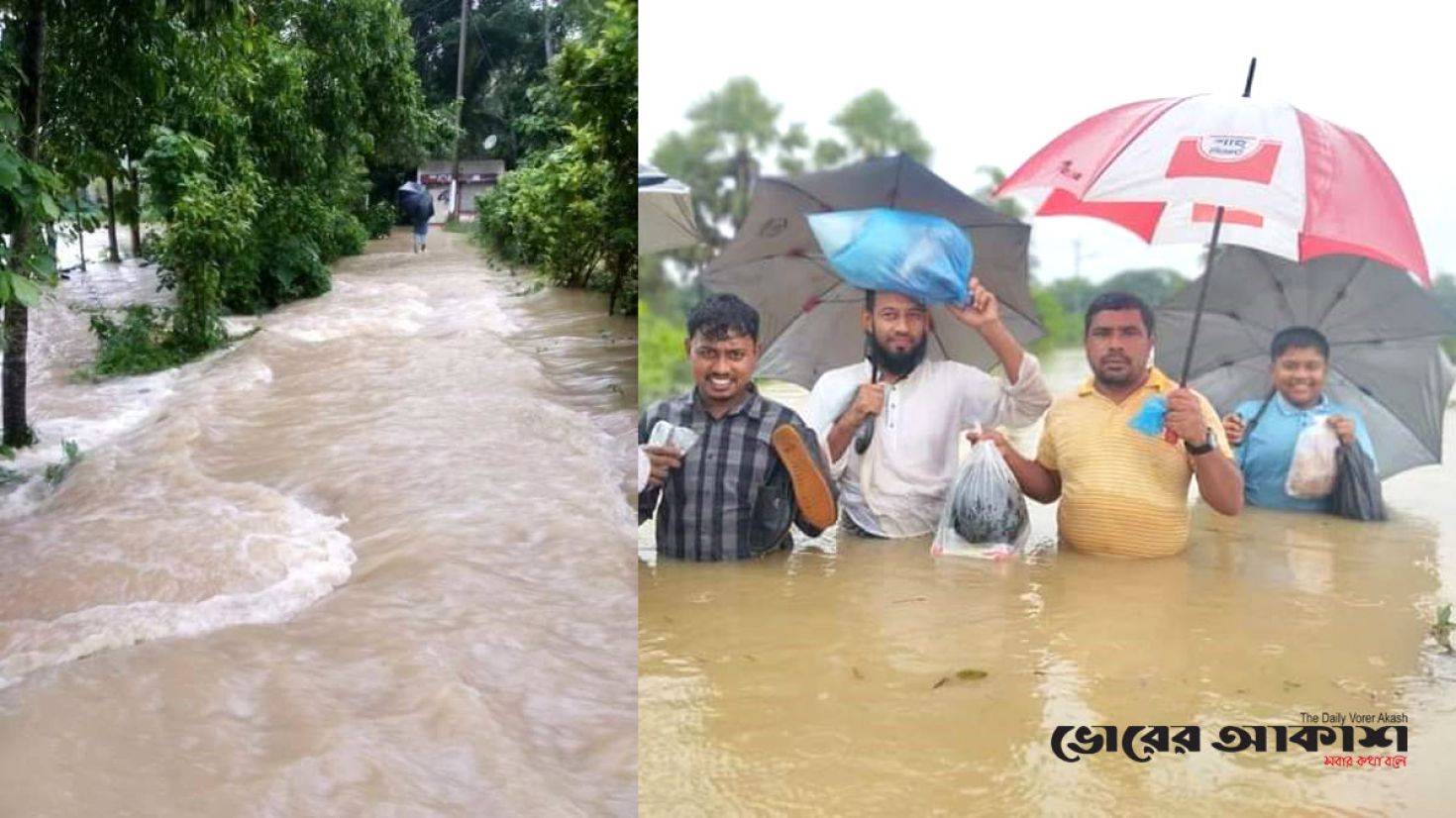 টানা বৃষ্টি ও পাহাড়ি ঢলে বিস্তীর্ণ এলাকা প্লাবিত