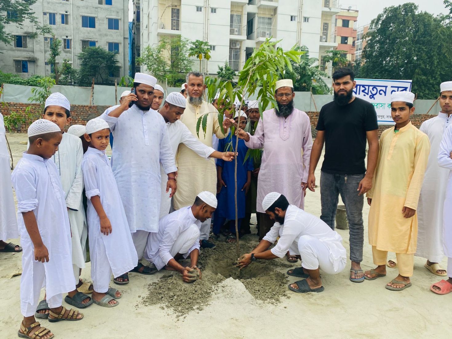 বায়তুন নূর মসজিদ মাদরাসার কমপ্লেক্সে মাঠে বৃক্ষরোপণ