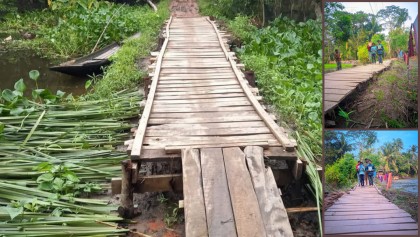 নাজিরপুরে রাস্তার উপর কাঠের পুল