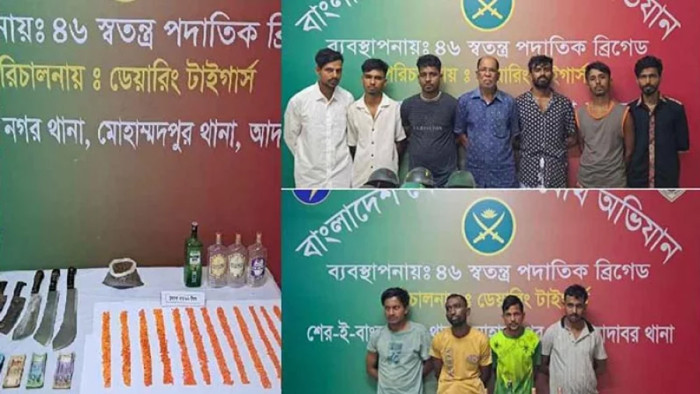 মোহাম্মদপুরের জেনেভা ক্যাম্পে অভিযান, অস্ত্র-মাদকসহ গ্রেপ্তার ১১